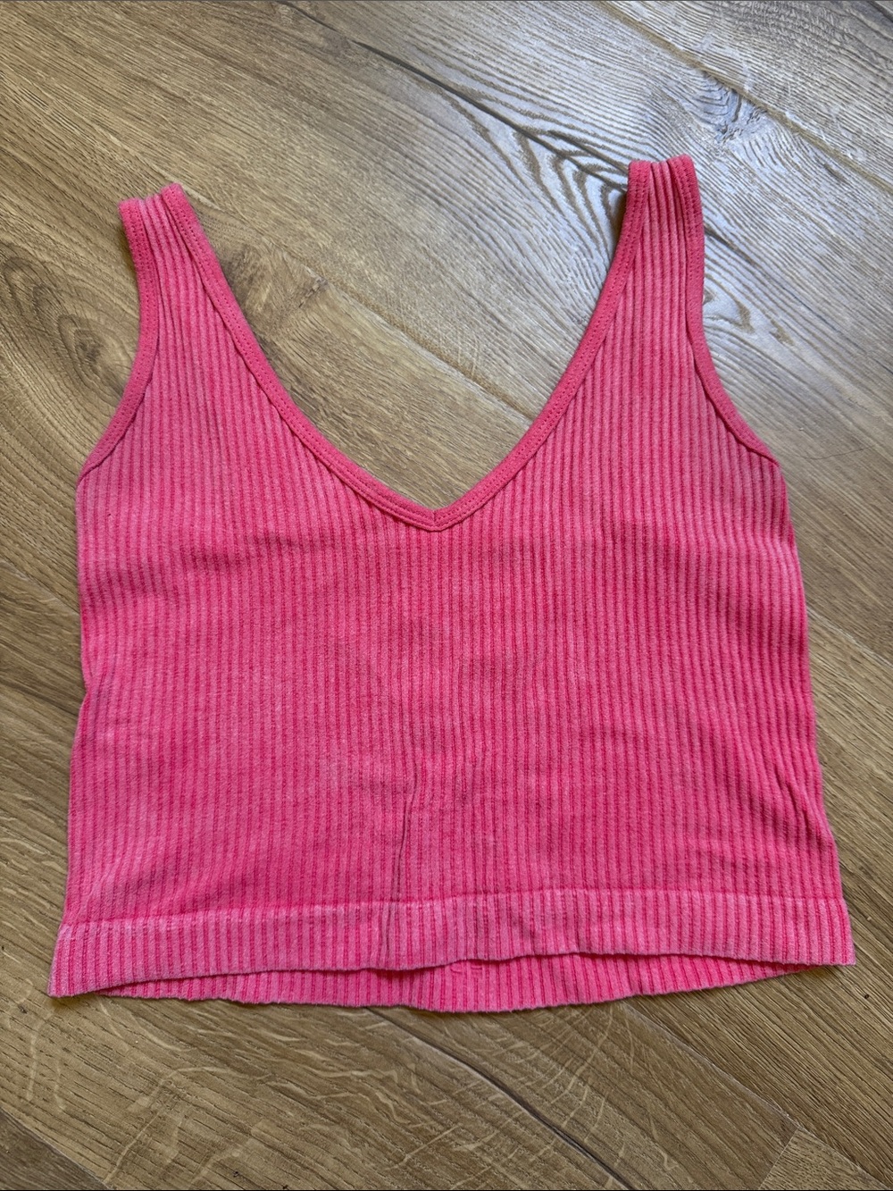 Women’s Pink Ribbed V-Neck Tank Top